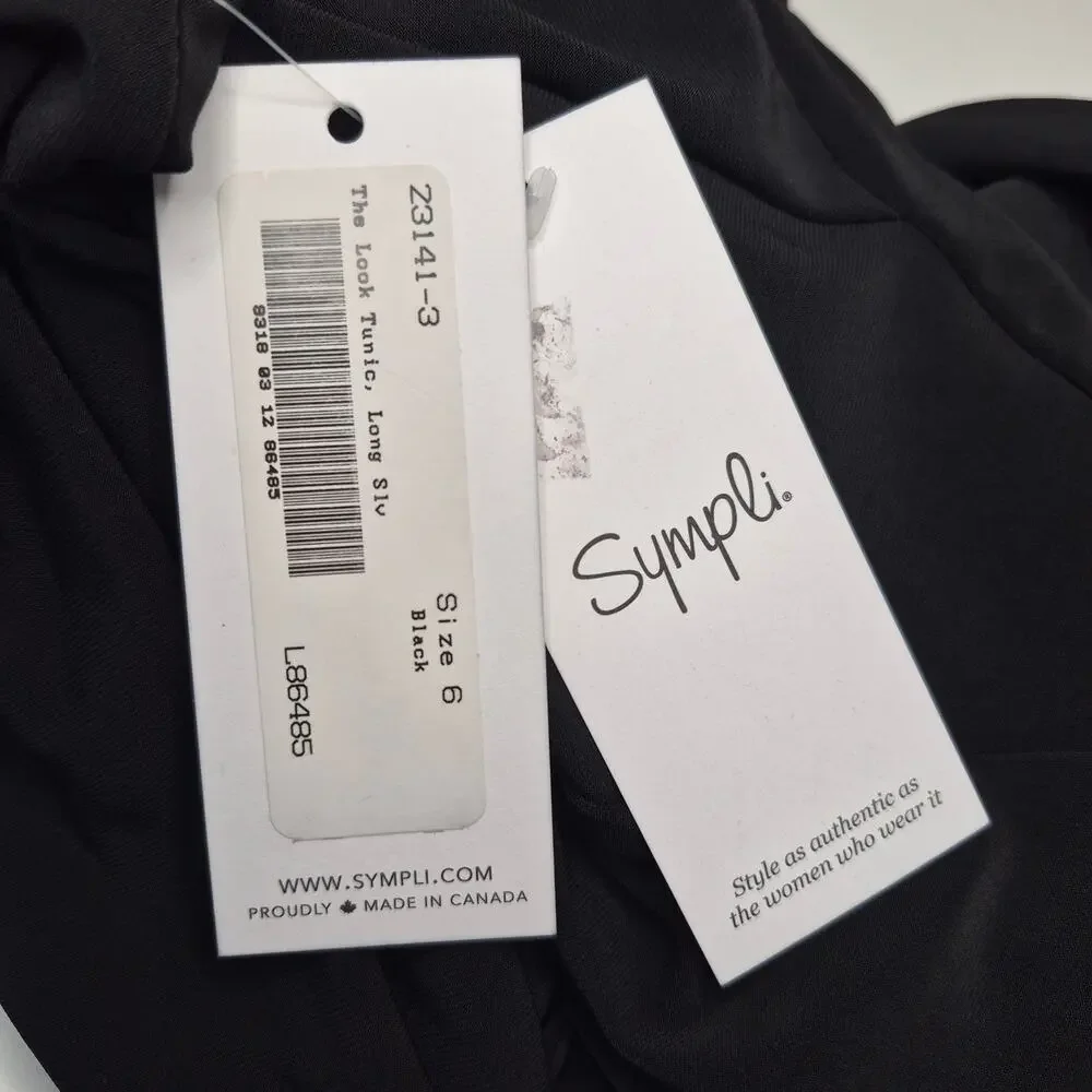 Sympli The Look Tunic Top Black Cowl Neck Asymmetrical Swing Lagenlook Sz 6 NWT - Picture 9 of 11